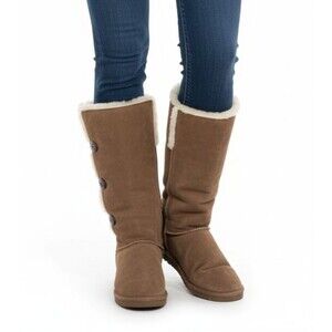 Bearpaw Boots Lauren Tall Winter Size 10 Sheepskin Suede Leather